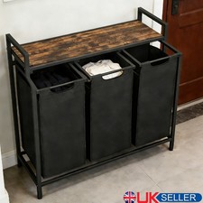 3 Compartment Laundry Basket Hamper Pull-Out 3X Large Bags, Shelf & Metal Frame