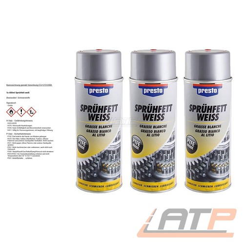 3x 400ml PRESTO SPRÜHFETT WEISS FETTSPRAY SCHMIERFETT HAFTFETT SPRAY KFZ PKW