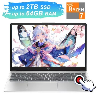 HP 15 15.6''touch laptop,AMD Ryzen 7 7730U UpTo 64GB RAM 2TB SSD Silver WiFi 6