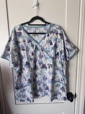 UA Scrubs Llama Alpaca Print Scrub Top Women XL Wrap Style Nurse Medical Shirt