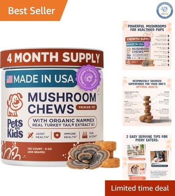 Soft Chew Turkey Tail Mushroom Supplement for Dogs - 120 Count for All Sizes