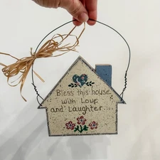 Bless This House With Love & Laughter VTG Wood Sign House 90s 7” Country