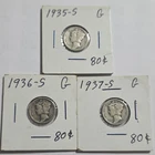 1935-S 1936-S 1937-S Mercury Dimes Silver San Francisco Lot of 3 Circulated