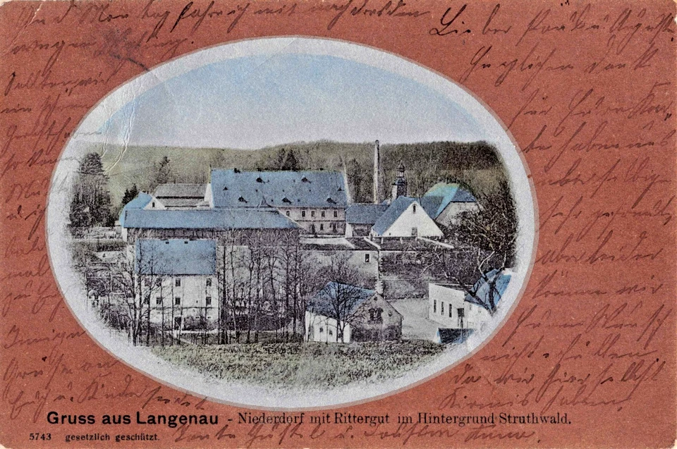 Langenau 1904 Ansichtskarte Rittergut Niederdorf Struthwald 09618 antike AK - Bild 1 von 4
