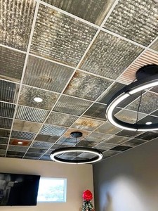 Salvage Reclaimed Corrugated Metal Sheet 2x2 Drop Ceiling Tile Vintage Bar Decor
