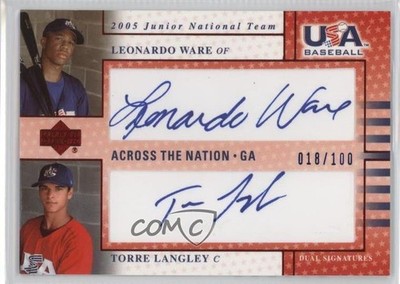 2005 Upper Deck USA Baseball Blue Ink /100 Leonardo Ware Torre Langley Auto 0f8
