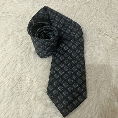 Bettini Geometric Pattern Mens Neck Tie 100% Silk Blue Gold Hand Made in Italy