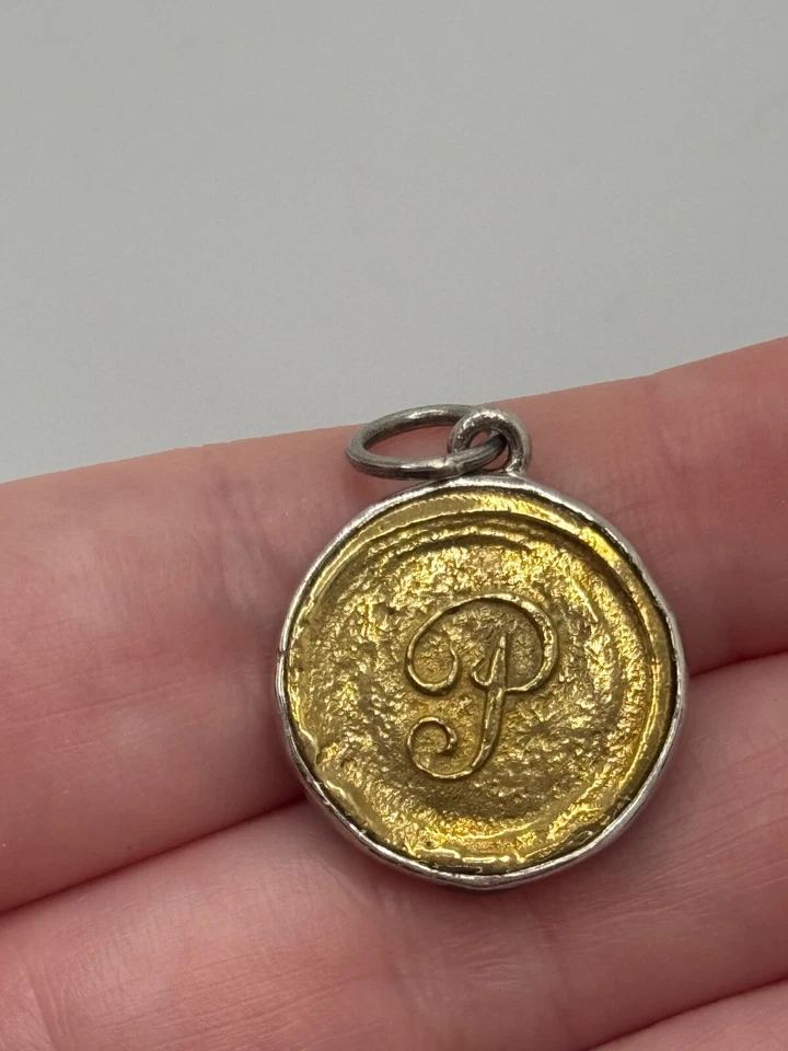 Waxing Poetic Sterling Silver & Brass P Initial Insignia Monogram Charm - Image 2 of 4