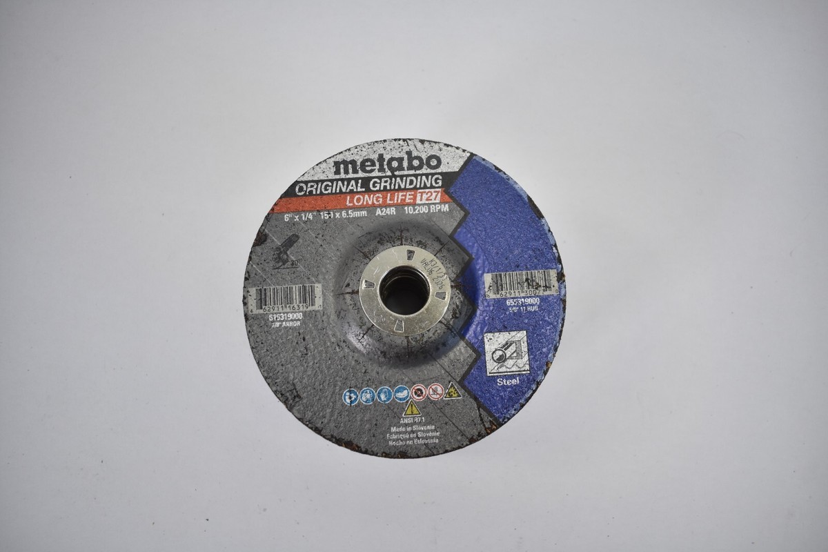 Metabo Type 27 Grinding Wheel - 6" X 1/4" X 7/8" A24R For Steel, Made In Germany