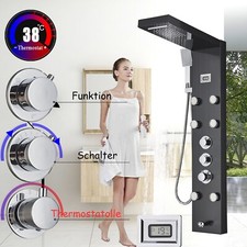 Black Shower Panel Tower System Stainless Steel Massage Jet Tap Rain Waterfall