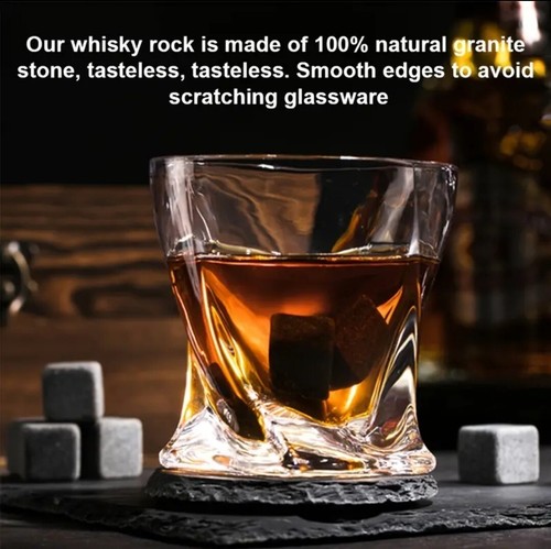 Whiskey Stein und Glas Set, 2 Whiskygläser, 6 Mehrwegsteine, Holzkiste - Bild 2 von 5