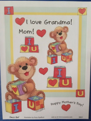 SUZY'S ZOO ''I LOVE GRANDMA/MOM'' STICKER SHEET #9901