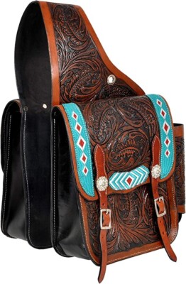 Pack Sellerie Western Trail - Sacoche Selle Cheval En Cuir Sculpté Fait Main (Inde)