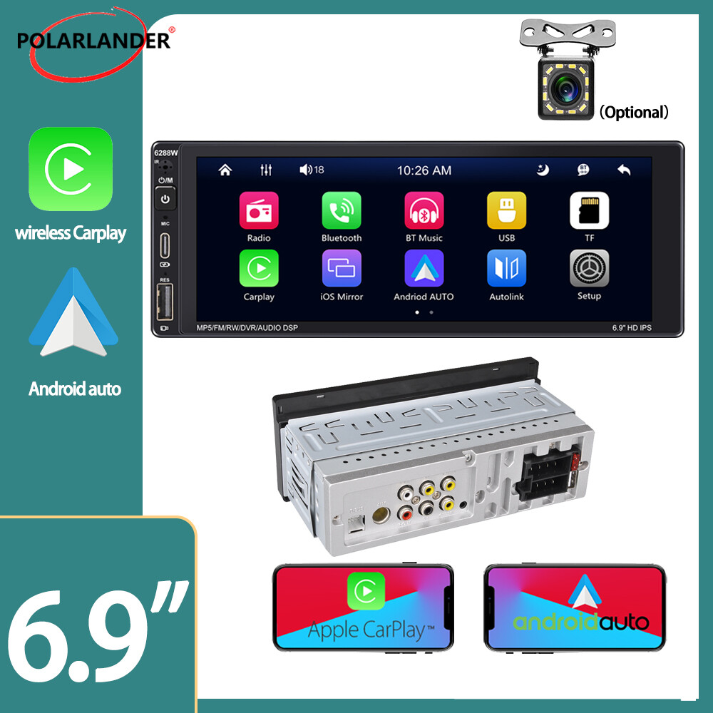 1DIN 6.9インチオーディオ Android Auto CarPlay対応 6.86インチ 1DINカーオーディオ Androidシステム搭載 CarPlay/Android