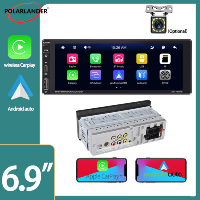 Single Din 6.9'' Carplay Android Auto Car Radio Bluetooth RDS Touch Screen+Camera