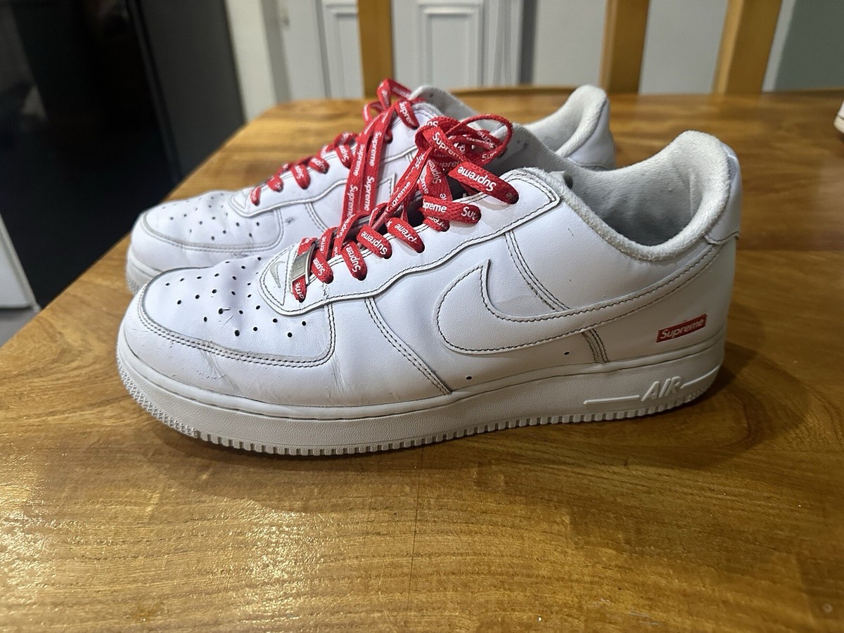 nike air force 1 supreme white And Red Uk Size 9.5 In Box | eBay UK