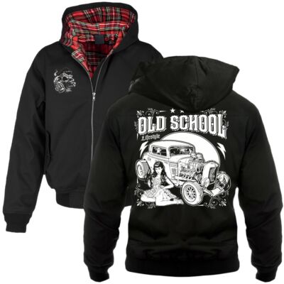 Herren Harrington Jacke mit Kapuze Oldschool Lifestyle pin up Rockabilly men