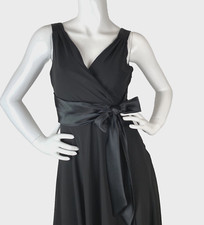 VTG Evan Picone Cocktail Dress Black Chiffon Criss Cross Bodice Satin Bow Sz 6