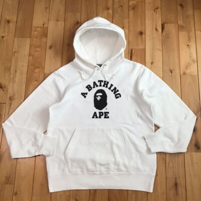 BAPE College Logo Sweter Bluza z kapturem biała A Bathing Ape