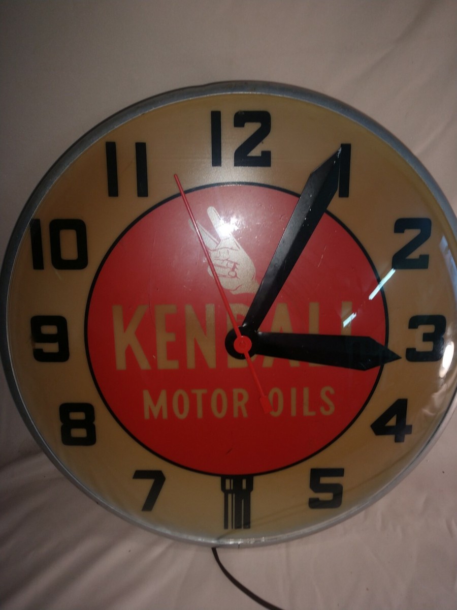 Vintage Kendall Motor Oil lollipop clock Swihart Products glass