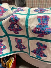 Sun Bonnet Sue baby or lap quilt, 43  x 44  , turquoise fabric backing