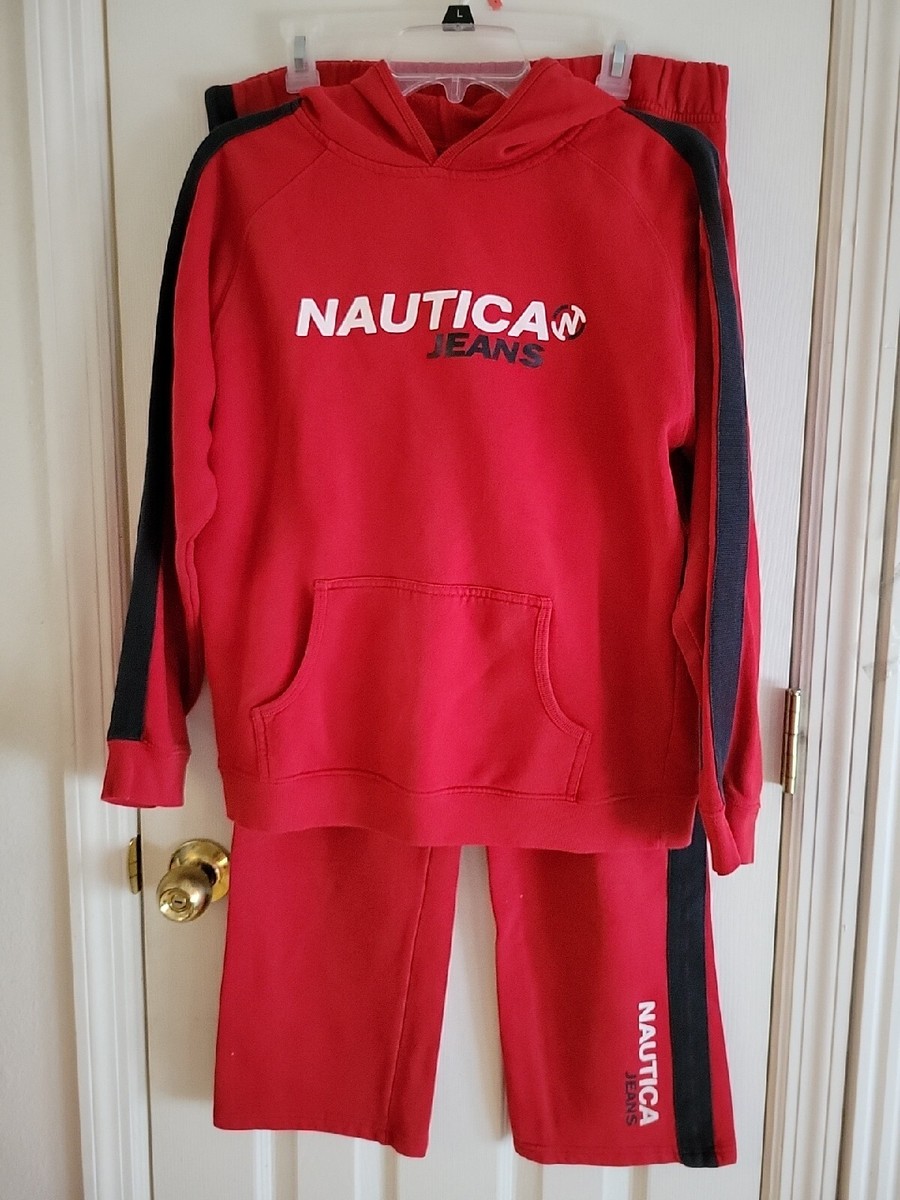 Nautica Red With LOGO Two Piece Track JOGGING Suit Jacket Pants
