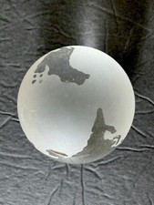 Blown Glass Earth Paperweight Frosted Etched Clear World Globe Dual Texture
