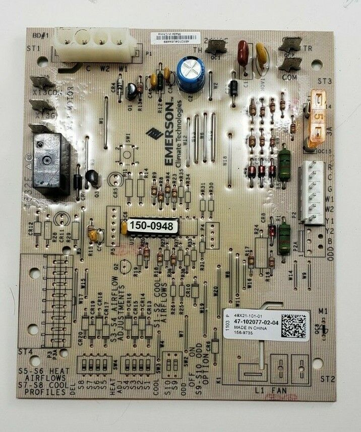 Rheem Emerson Air Handler Control Board 47-102077-02-04 156 Rheem Emerson Air Handler Control Board 47-102077-02-04 156