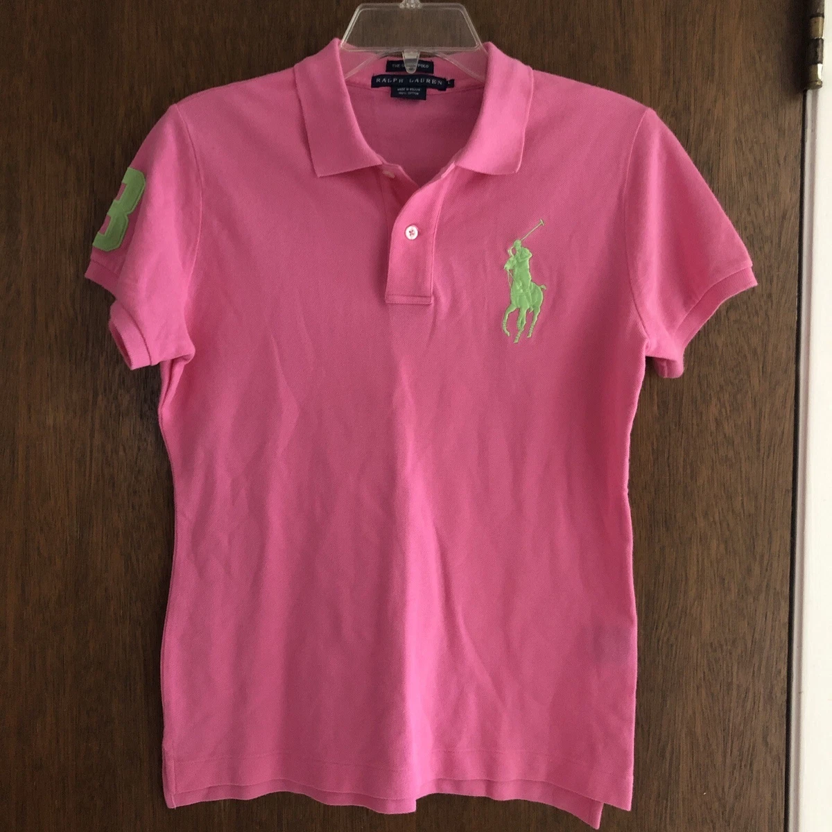 ralph lauren polo women large pink big green embroidered logo 3 on