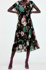 ZARA LOOSE-FITTING V-NECK RUFFLED FLORAL PRINT DRESS Size XS-S