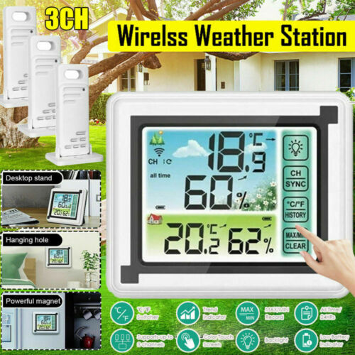 Digitale Wetterstation Farbdisplay Thermometer Hygrometer W/3 Innen Außen Sensor - Bild 1 von 12