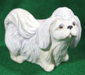 Lhasa Apso Or Shih Tzu Ceramic Figurine Black White W Hair Bow 2