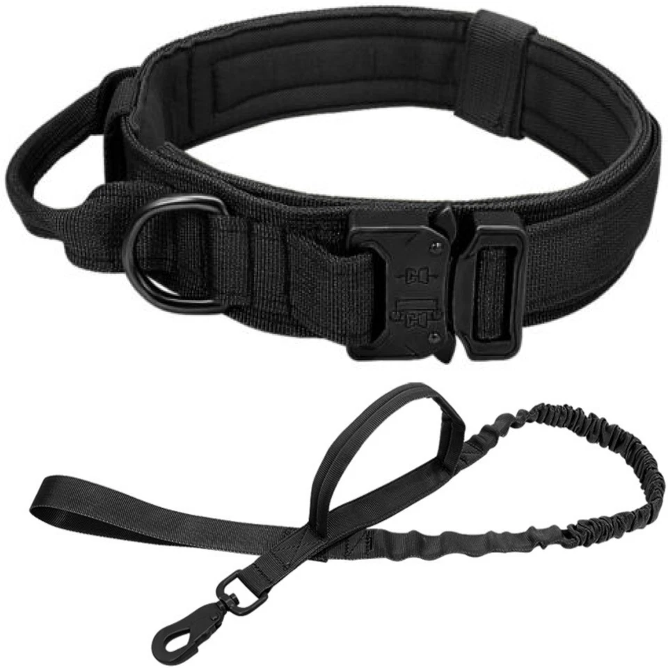 Dog Leash Collar Heavy Duty K9 Tactical Training Pet Metal Buckle Kit Set M L XL - Image 3 of 4