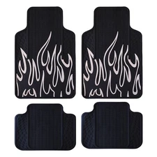 Car Truck Front Rear All Weather Rubber Floor Mats Racing White Flames