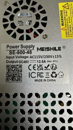 Meishile SE 600-48, 48v 12.5A Power Supply, Input 115-230V Wide Range - Picture 1 of 5