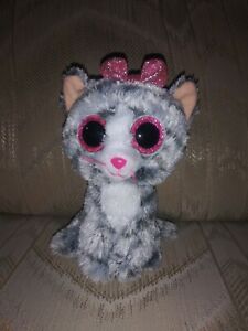 TY Silk Kiki Gray Tabby Cat Beanbag Plush 6