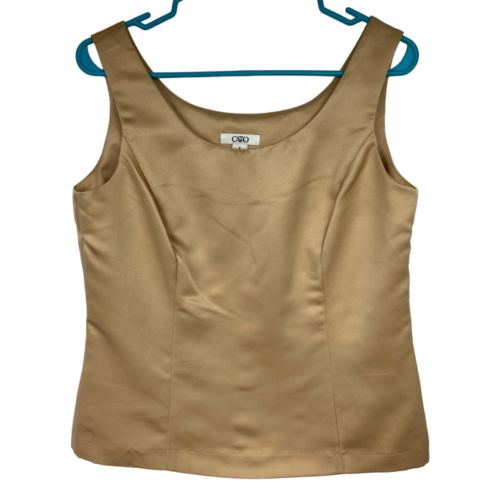 Cato Sleeveless Tank Cami Shell Top Women Size 8 Gold Side Zip Scoop Neck - Picture 1 of 14