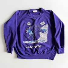Vintage Bassett-Walker Sweatshirt Mens Large Purple Colorado Ski Graphic 80s