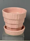 Vtg McCoy Pottery Basket Weave Flowerpot Pastel Pink Baby Girl Gift 50s 3 1/2”
