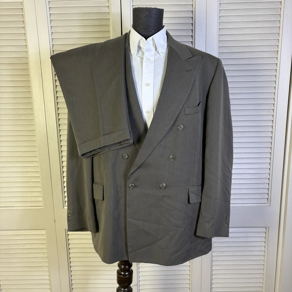 Vintage John Henry 2 Piece Suit Mens 48L 36x29 Olive Double Breasted - Image 3 of 4