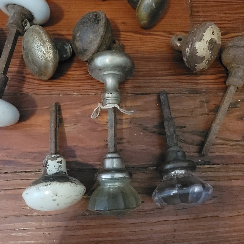 Lot of 11 Antique Door Knobs – Brass, Porcelain, Glass & Iron – Salvage Hardware