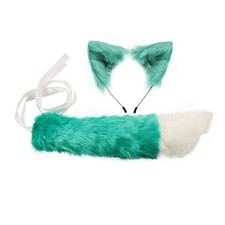 Handmade Fox Wolf Ears Headband and Faux Fur Tail for Halloween Party Costume...