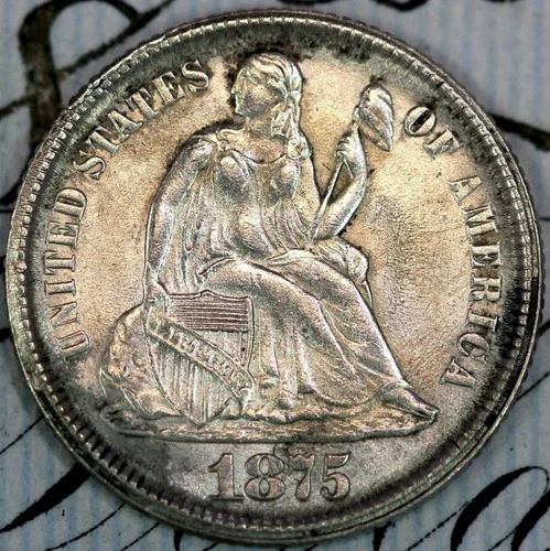1875-CC SOLID+ GEM BU MS SEATED LIBERTY DIME DC411 FROM MATTHEWS HOARD