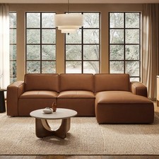Brown Real Leather Right Hand 4 Seater Chaise Corner Sofa - Samuel SML002