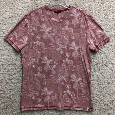 Benson Shirt Large Adult Red AOP Palm Tiger Tropical Short Sleeve Hawaiian Mens