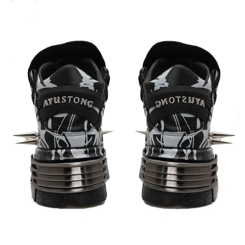 Graffiti Plataforma Hombres Pareja Remaches Botas Rock Punk Elevador Muffin Papá Zapatos Foto 3 de 4