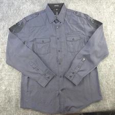 Roar Shirt XL Long Sleeve Button Up Blue / Gray Embroidered Pockets Grunge