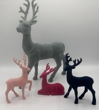 Flocked Reindeer Figure Ornament Lot Of 4