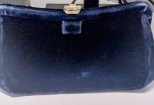 Vtg Garay Handbag Evening Bag Blue Velvet Clutch Satin Interior Rhinestone Clasp