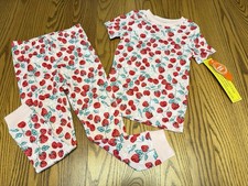 Wonder Nation Girls 2 pc Cute Pajama Set Sz 4T Strawberry Print Sleepwear NWT